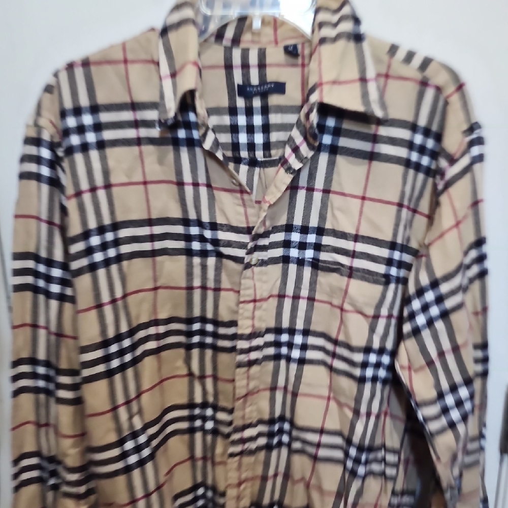 Burberry Tan and Black Plaid Men's Shirt Flannel Made In USA Rare Vintage